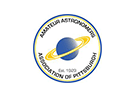 A blue and yellow logo for amateur astronomers association of pittsburgh.